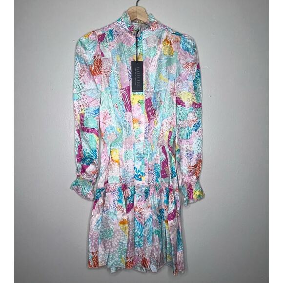 Hunter Bell NWT Joplin Silk Mini Dress in Painterly Rainbow Pastel Size XS - Picture 2 of 8